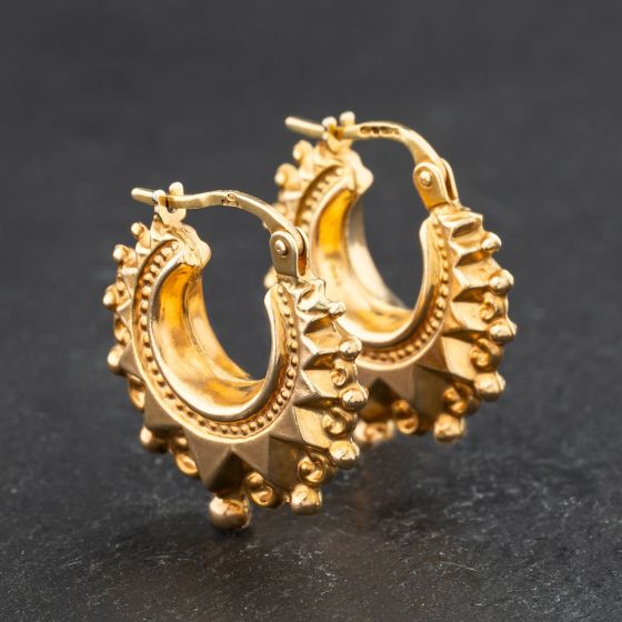 Second Hand 9ct Yellow Gold Small Star Spike Design Creole Earrings 41174728