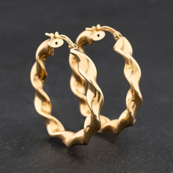 Second Hand 9ct Yellow Gold Twist Hoop Earrings 41174735