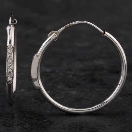 Second Hand 18ct White Gold Cubic Zirconia Hoop Earrings 4117642