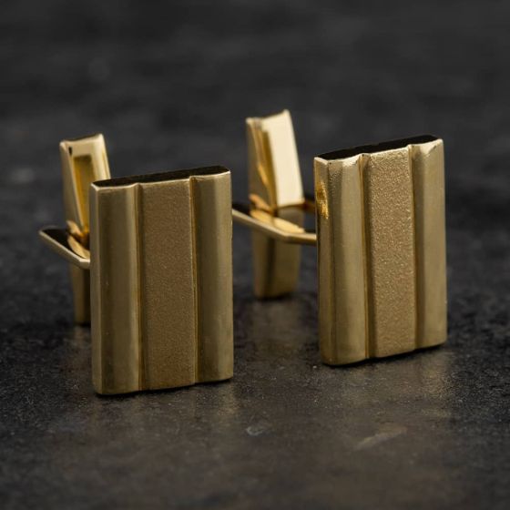 Second Hand 14ct Yellow Gold Oblong Grooved Cufflinks 4119014