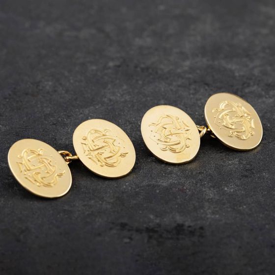 Second Hand Vintage 18ct Yellow Gold Oval Engraved Cufflinks 4119047