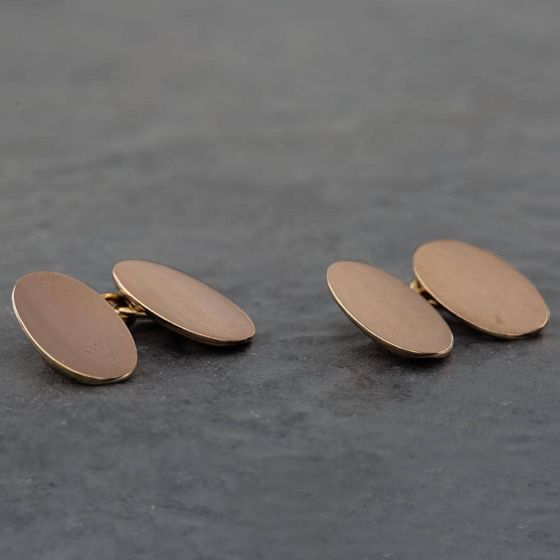 Second Hand Vintage 9ct Rose Gold Oval Plain Cufflinks 41191003