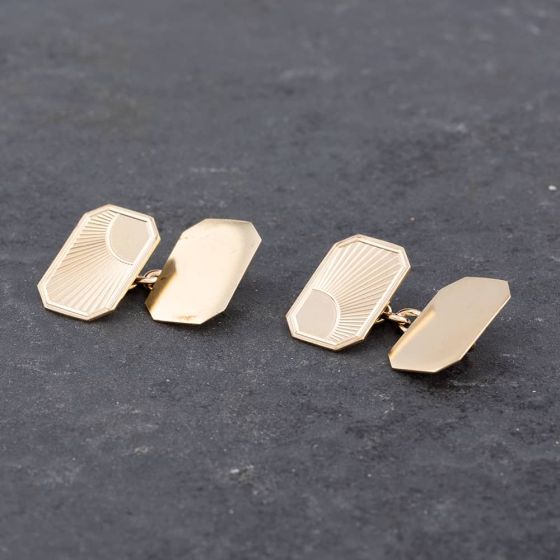Second Hand Vintage 9ct Yellow Gold Oblong Sun Burst Engraved Cufflinks 41191010