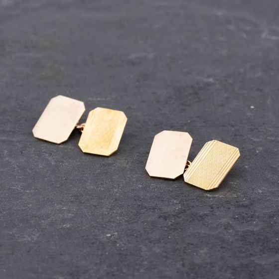 Second Hand Vintage Yellow Gold Oblong Chain Link Cufflinks 41191011