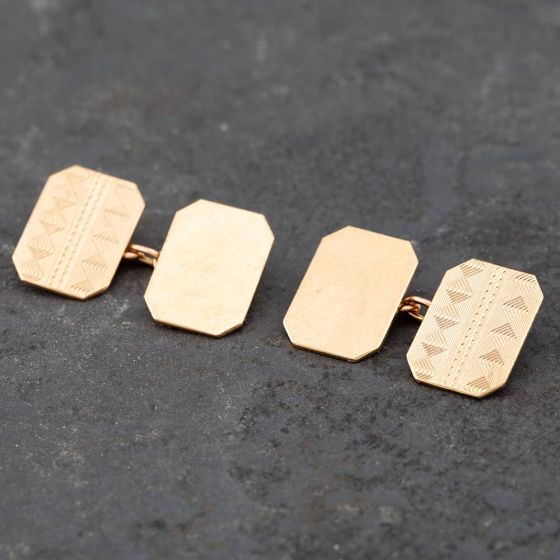 Second Hand Vintage 9ct Yellow Gold Oblong Diamond Cut Pattern Cufflinks 41191015