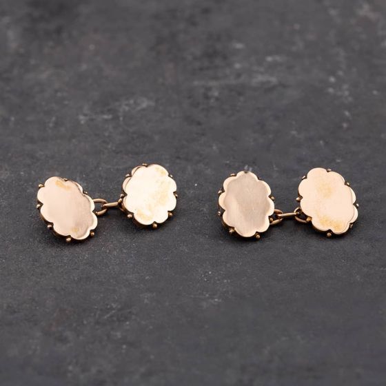 Second Hand Antique 15ct Yellow Gold Scalloped Chain Link Cufflinks 41191018