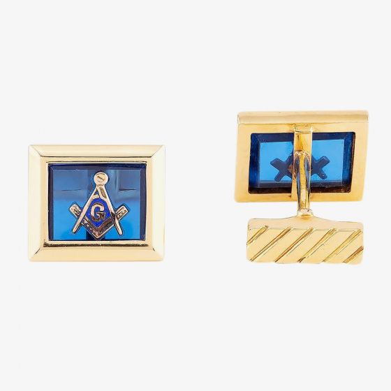 Second Hand 18ct Yellow Gold Blue Masonic Cufflinks 4119529