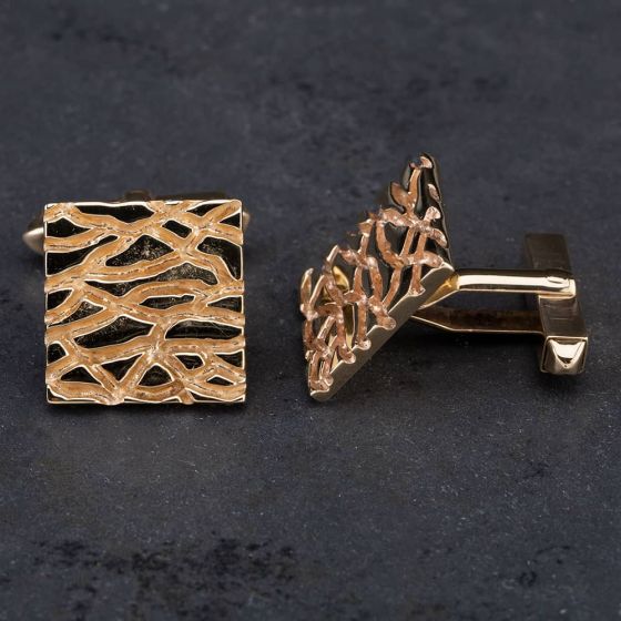 Second Hand 9ct Yellow Gold Square Bark Effect Cufflinks 4119572
