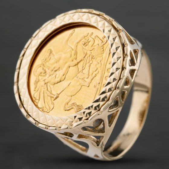 Second Hand 9ct Yellow Gold 2001 Half Sovereign Coin Ring 412000612BND