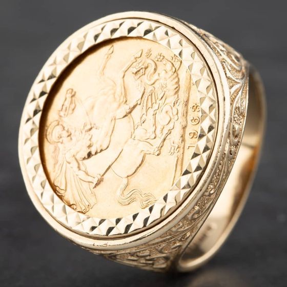 Second Hand 9ct Yellow Gold 1963 Full Sovereign Coin Ring 41201006BND
