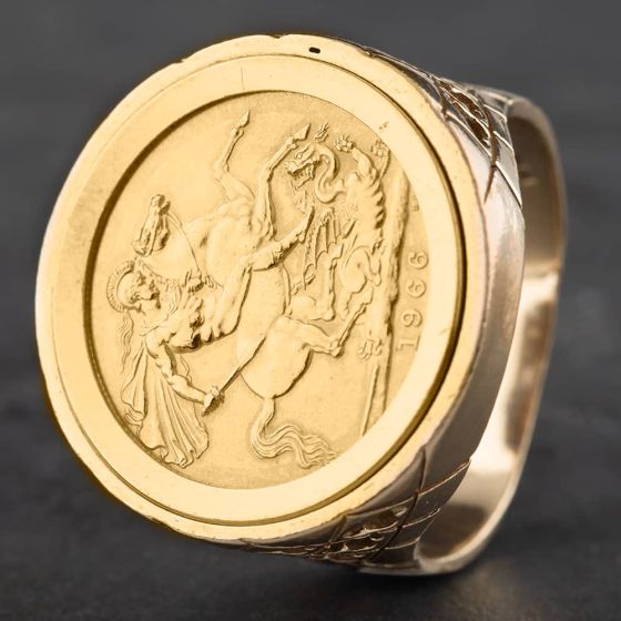 Second Hand 9ct Yellow Gold 1966 Full Sovereign Coin Ring 41201007BND