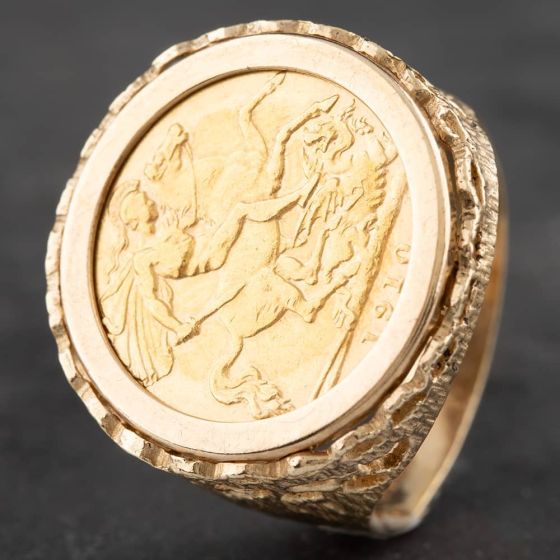 Second Hand 9ct Yellow Gold 1910 Half Sovereign Coin Ring 41201009BND
