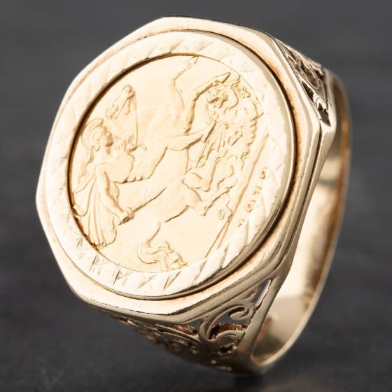 Second Hand 9ct Yellow Gold 1913 Half Sovereign Coin Ring 41201010BND
