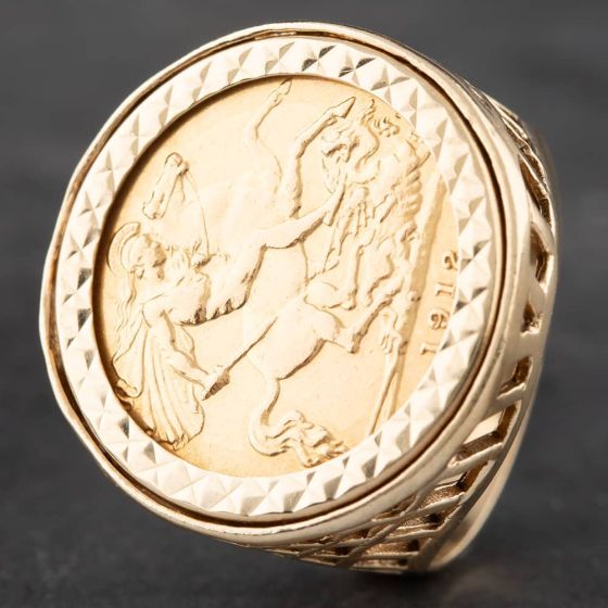Second Hand 9ct Yellow Gold 1912 Half Sovereign Coin Ring 41201011BND