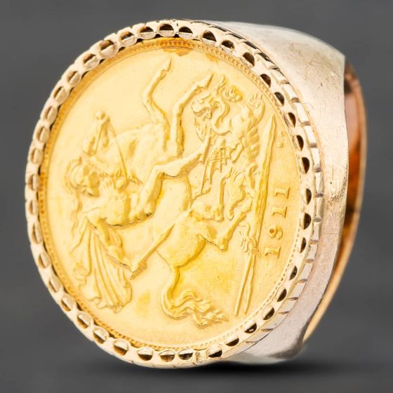 Second Hand Yellow Gold 1911 Half Sovereign Coin Ring 41201020