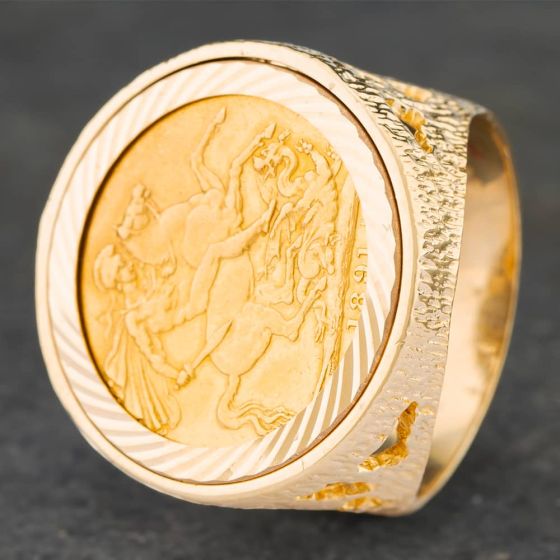Second Hand Yellow Gold 1891 Full Sovereign Coin Ring 41201022