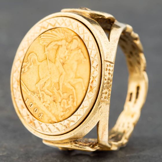 Second Hand 9ct Yellow Gold Half Sovereign 1904 Coin Ring 41201032BND