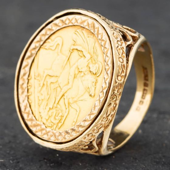 Second Hand Yellow Gold 1914 George Half Sovereign Coin Ring 41201047
