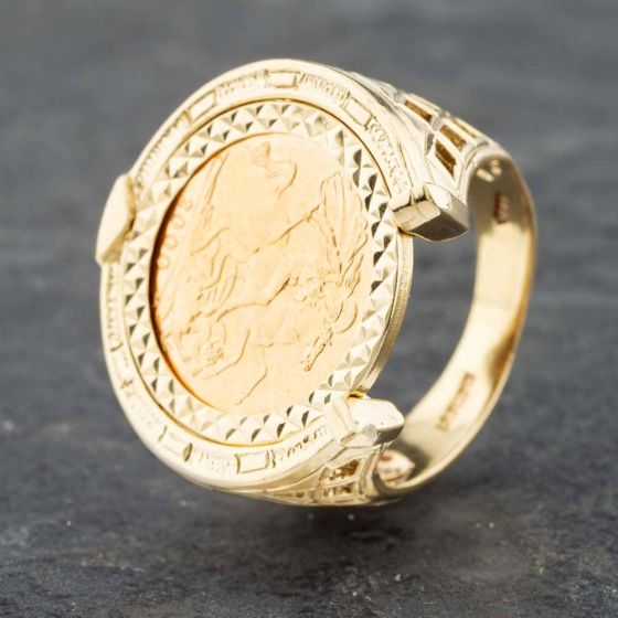 Second Hand 9ct Yellow Gold 2000 Half Sovereign Coin Ring 41201050BND