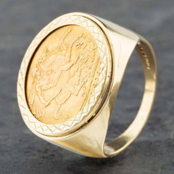Second Hand 9ct Yellow Gold 1911 Full Sovereign Coin Ring 41201054BND