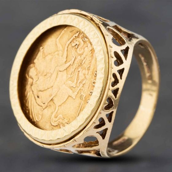 Second Hand 9ct Yellow Gold 1907 Half Sovereign Coin Ring 41201069BND