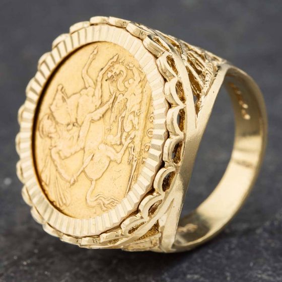Second Hand 9ct Yellow Gold 1908 Full Sovereign Coin Ring 41201072BND