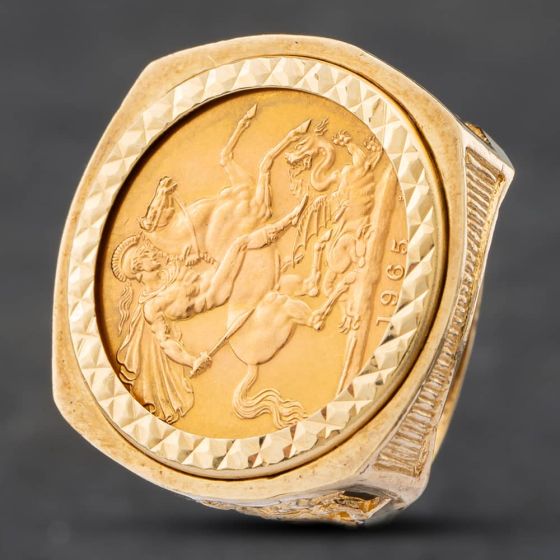 Second Hand 9ct Yellow Gold 1965 Full Sovereign Coin Ring 41201076BND