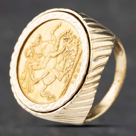 Second Hand 9ct Yellow Gold 1892 Full Sovereign Coin Ring 41201089BND ...
