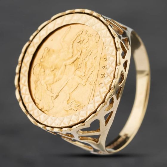 Second Hand 9ct Yellow Gold 1982 Half Sovereign Coin Ring 41201098 ...