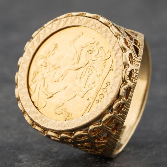 Second Hand 9ct Yellow Gold 2004 Half Sovereign Coin Ring 41201109BND