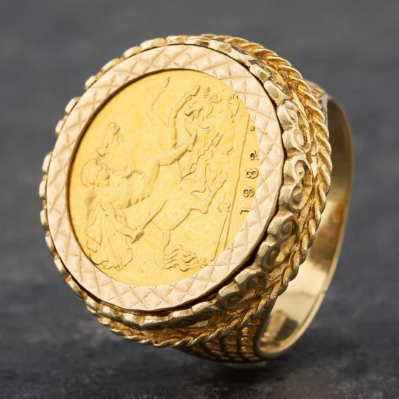 Second Hand 9ct Yellow Gold 1982 Half Sovereign Coin Ring 41201110BND ...