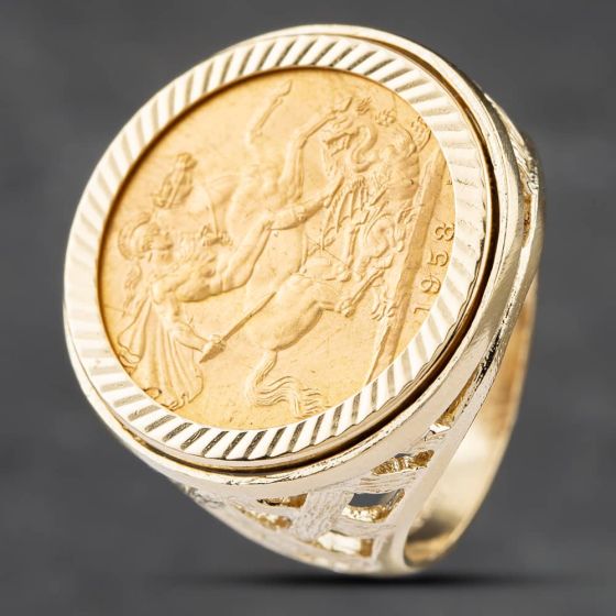 Second Hand 9ct Yellow Gold 1958 Full Sovereign Coin Ring 41201111BND