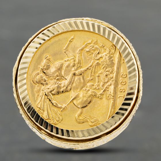Second Hand 9ct Yellow Gold 1966 Full Sovereign  Coin Ring 41201126BND