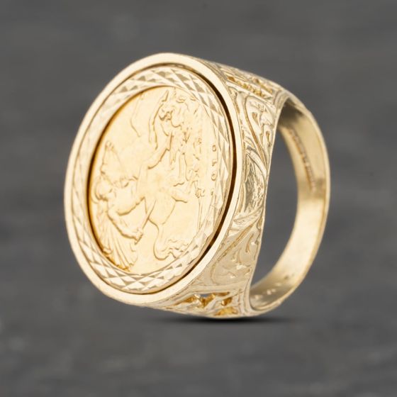 Second Hand 9ct Yellow Gold George V 1913 Half Sovereign Coin Ring 41201197BND