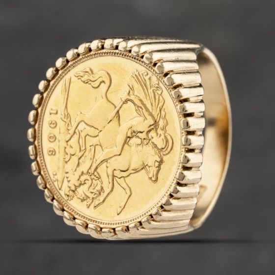 Second Hand Yellow Gold 1906 Half Sovereign Coin Ring 41201203