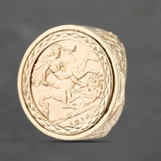 Second Hand 9ct Yellow Gold 1914 George V Half Sovereign Coin Ring 41201212BND