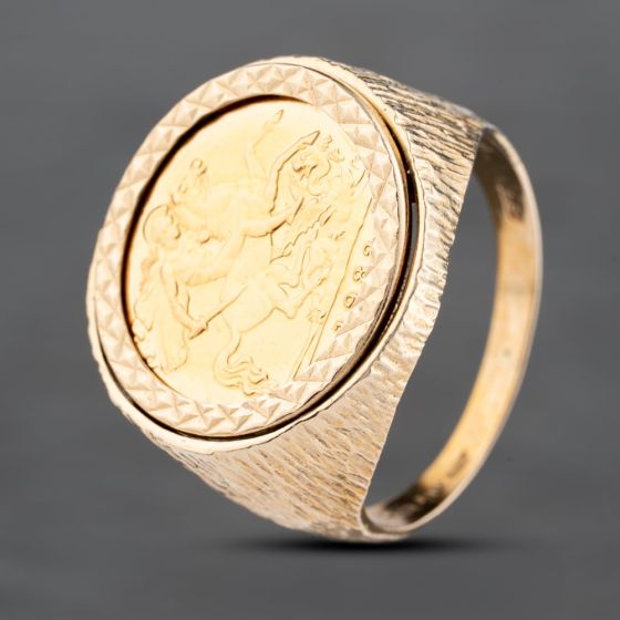 Second Hand Yellow Gold 1982 Half Sovereign Coin Ring 41201214