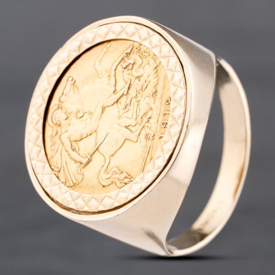 Second Hand 9ct Yellow Gold 1912 George V Half Sovereign Coin Ring 41201217BND