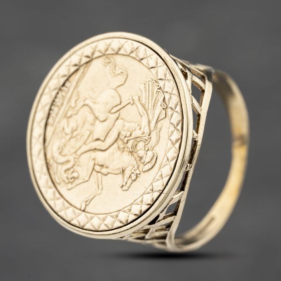 Second Hand 9ct Yellow Gold St George Coin Ring 41201231