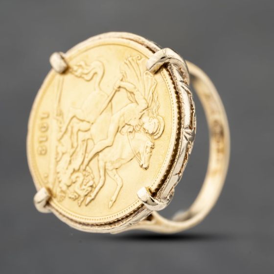 Second Hand Yellow Gold 1912 Half Sovereign Coin Ring 41201232