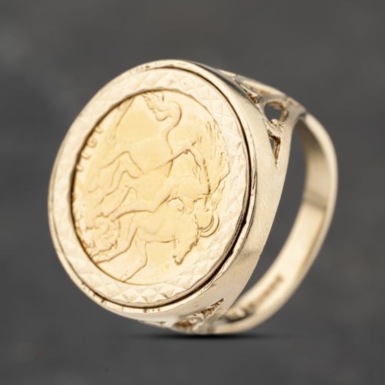 Second Hand Yellow Gold 1911 Half Sovereign Coin Ring 41201235