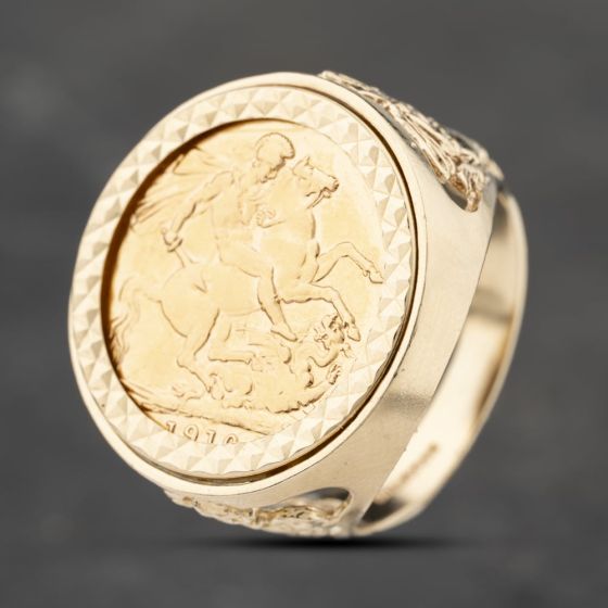 Second Hand Yellow Gold 1910 Full Sovereign Coin Ring 41201236