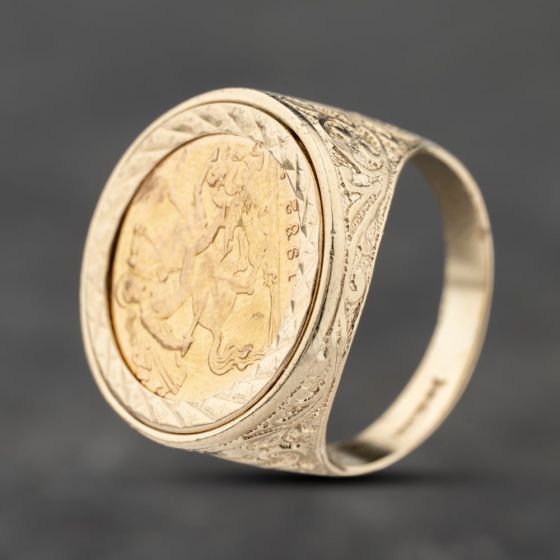 Second Hand 9ct Yellow Gold 1982 Queen Elizabeth II Half Sovereign Coin Ring 41201238BND
