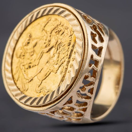 Second Hand 9ct Yellow Gold 1895 Full Sovereign Coin Ring 412012412BND