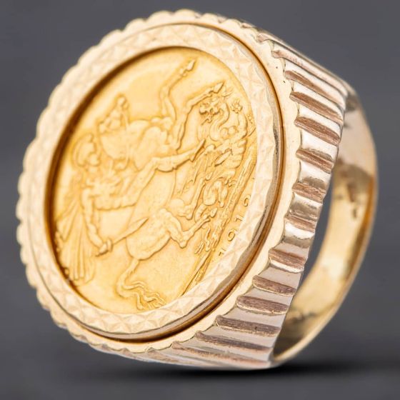 Second Hand 9ct Yellow Gold 1912 Full Sovereign Coin Ring 412012417BND