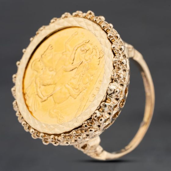 Second Hand Yellow Gold 1966 Queen Elizabeth II Full Sovereign Coin Ring 41201247