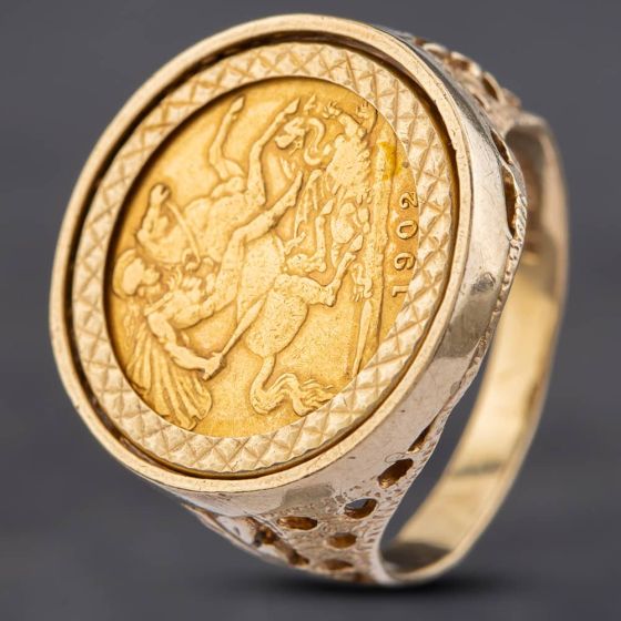 Second Hand 9ct Yellow Gold 1902 Half Sovereign Coin Ring 41201248BND