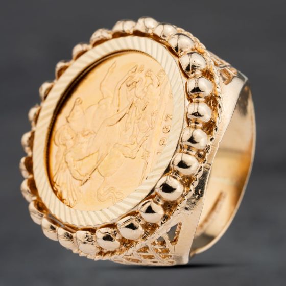 Second Hand Yellow Gold 1967 Queen Elizabeth II Full Sovereign Coin Ring 41201256