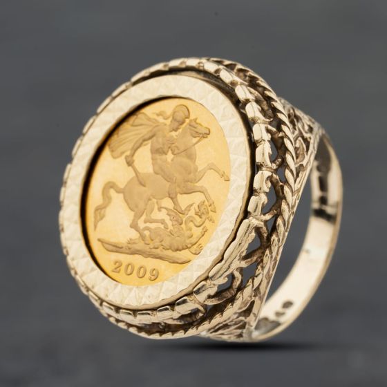 Second Hand 9ct Yellow Gold 2009 Queen Elizabeth II Half Sovereign Coin Ring 41201264BND