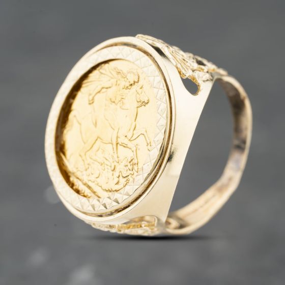 Second Hand Yellow Gold 1927 King George Full Sovereign Coin Ring 41201271
